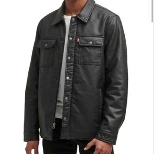NWT Levi's Black Faux Leather Sherpa  Warm Jacket, size Large